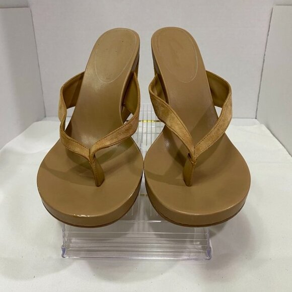 Jeffrey Campbell Suede Wedge Platform Thong Sandals Tan Camel Size 9 - Picture 6 of 9
